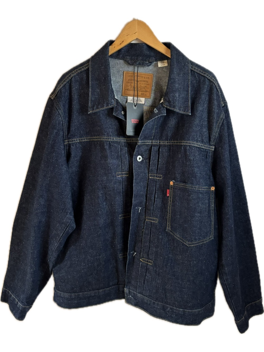 NWT Levi's Dark Blue Selvedge Denim Trucker Jacket with Chest Pocket